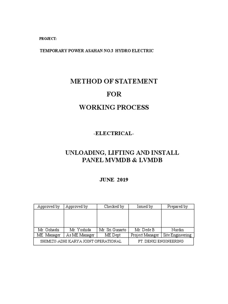 Electrical Panel Lifting Method Statement | PDF | Crane (Machine) | Rope