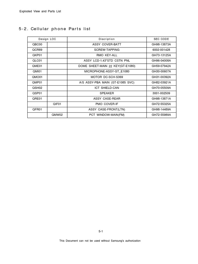 Old Phone Parts List