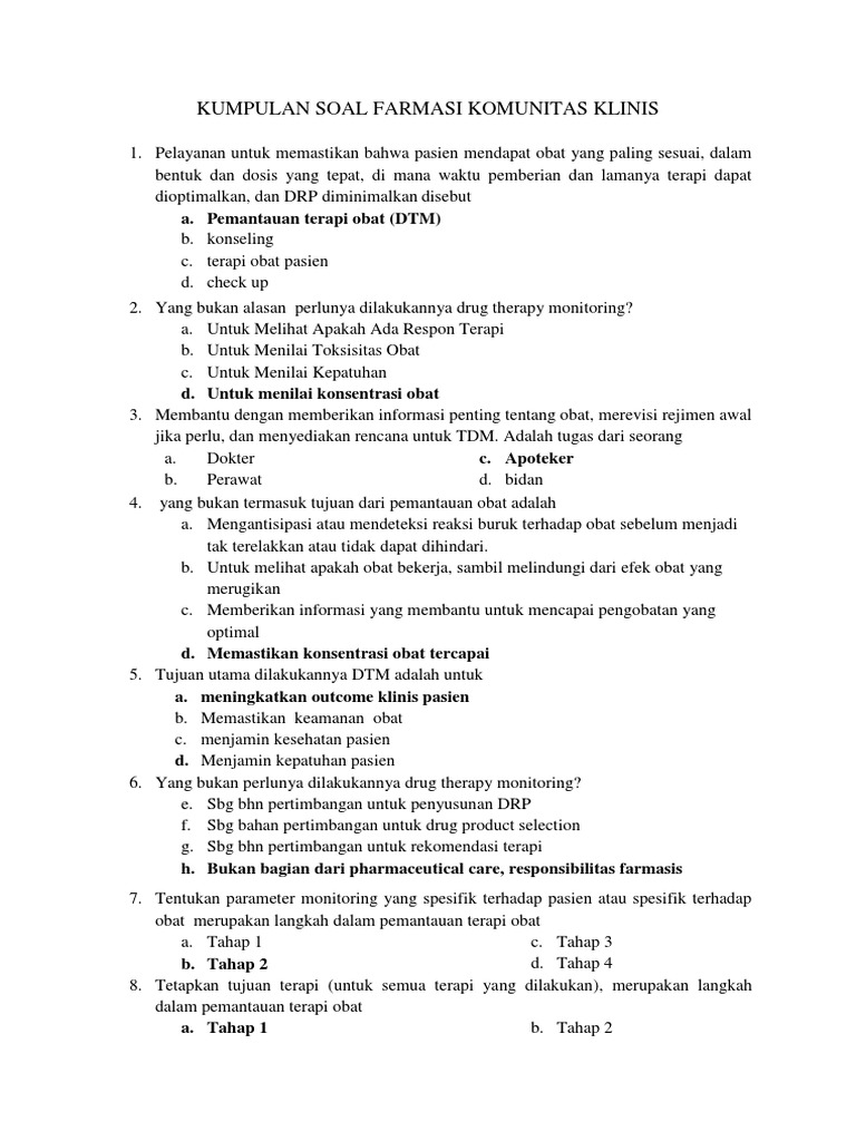 Soal Farmasi Komunitas Klinis Docx
