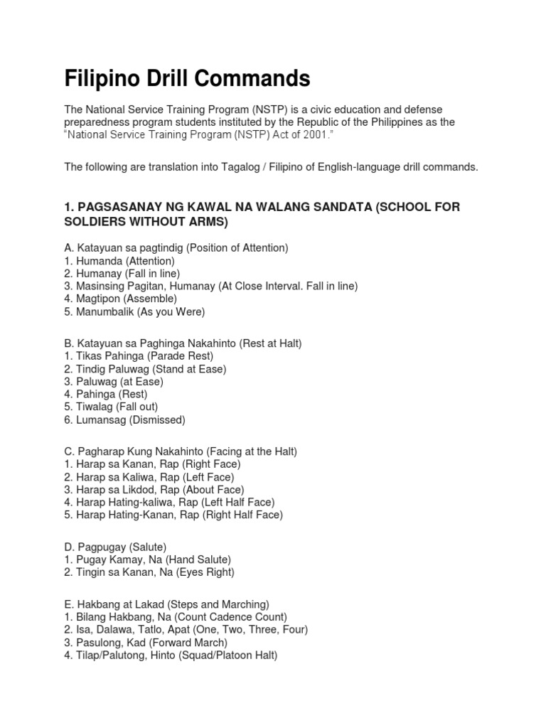 Filipino Drill Commands PDF Military Sociology Military Life