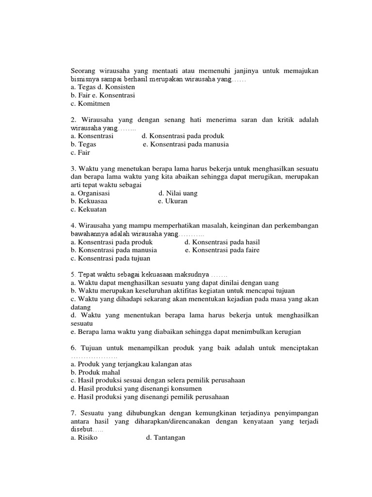 Seorang Wirausaha Yang Mentaati Atau Memenuhi Janjinya Untuk Memajukan Bisnisnya Sampai Berhasil Merupakan Wirausaha Yang Pdf