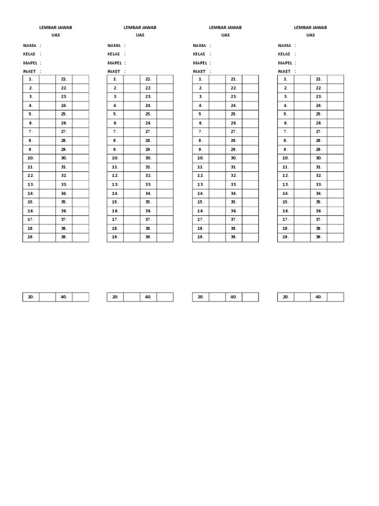 Lembar Jawab Lembar Jawab Lembar Jawab Lembar Jawab UAS UAS UAS UAS | PDF
