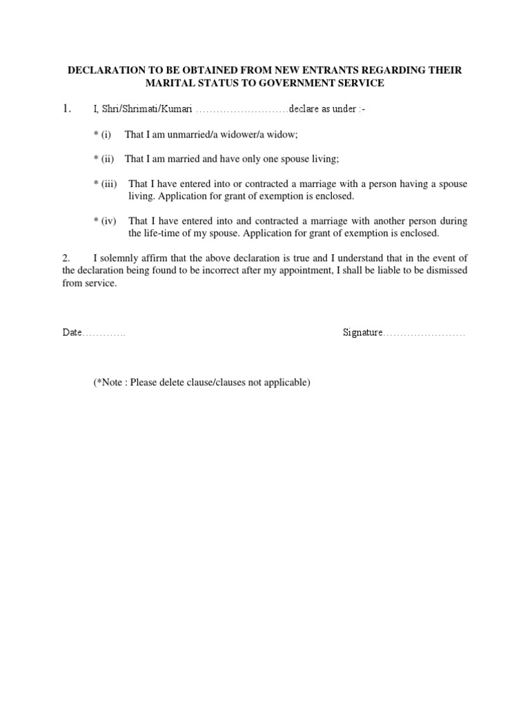 Marital Status Declaration for New Employees | PDF