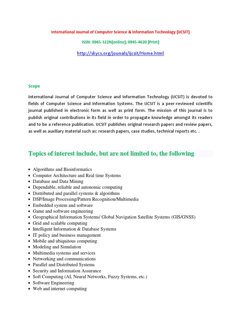 Topics of Interest Include, But Are Not Limited To, The Following | PDF ...