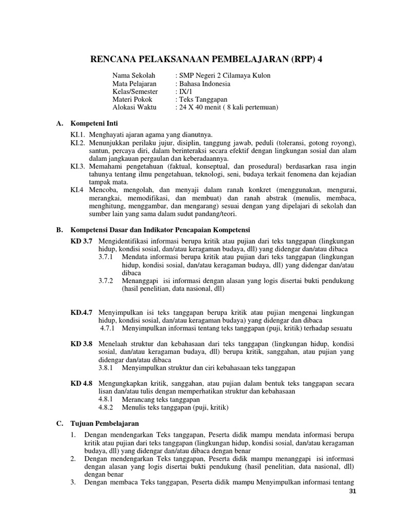RPP 9 4. Teks Tanggapan | PDF