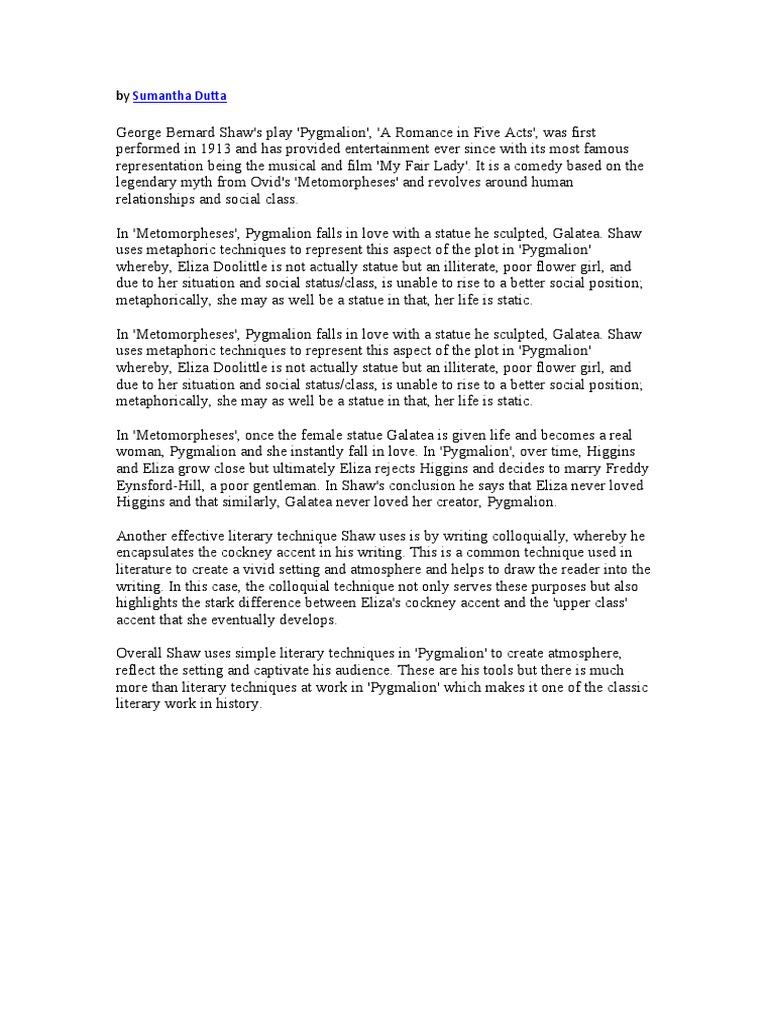 Pygmalion essay example picture