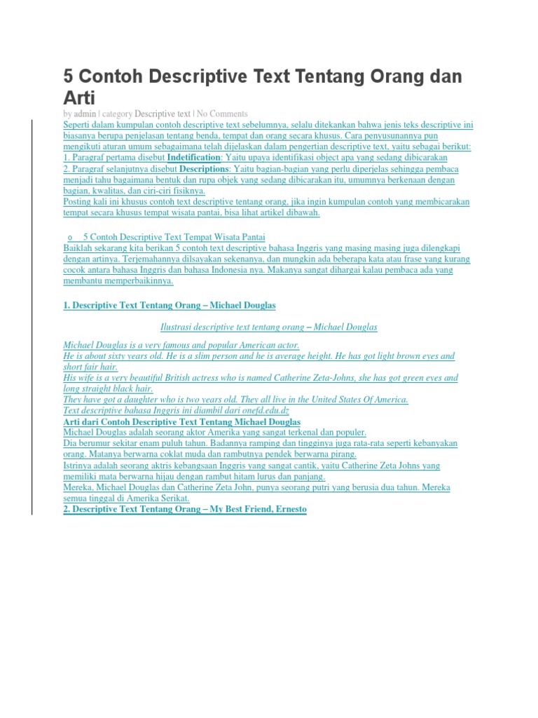 5 Contoh Descriptive Text Tentang Orang | PDF | Seni & Disiplin Bahasa