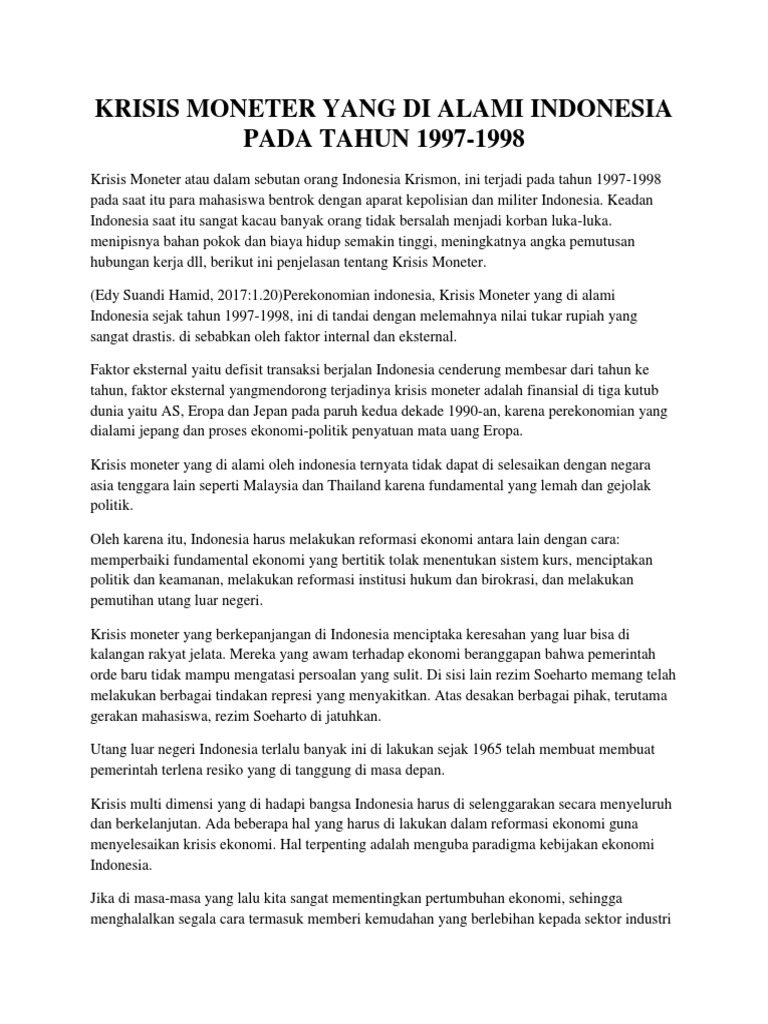 Krisis Yang Di Alami Indonesia Pada Tahun 1997 PDF
