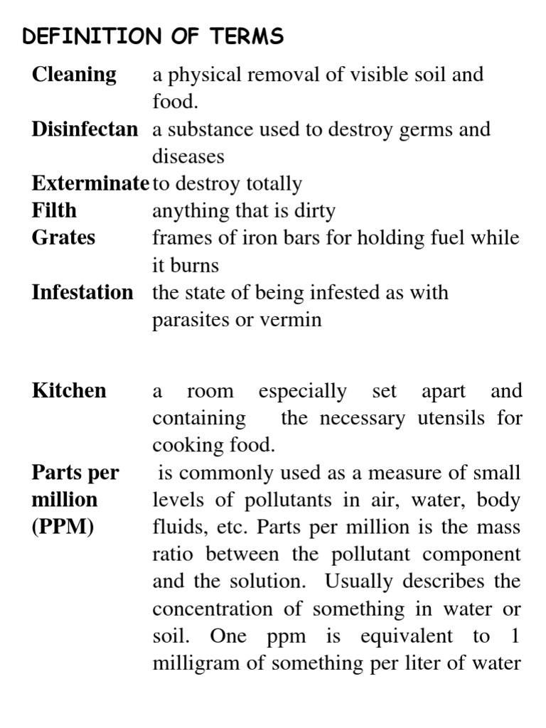 Definition of Terms PDF Parts Per Notation Disinfectant