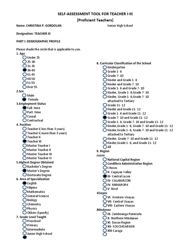 Teacher Self-Assessment Tool | PDF | Educational Assessment | Curriculum