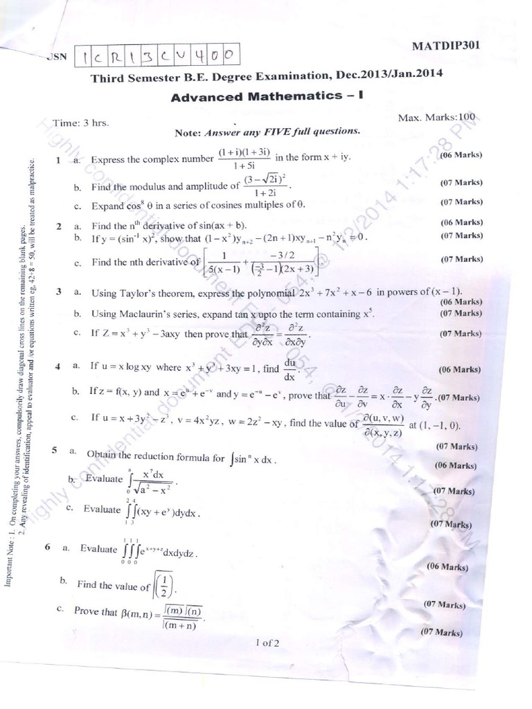 Solved Vtu Qp Adv Mat Jan 14