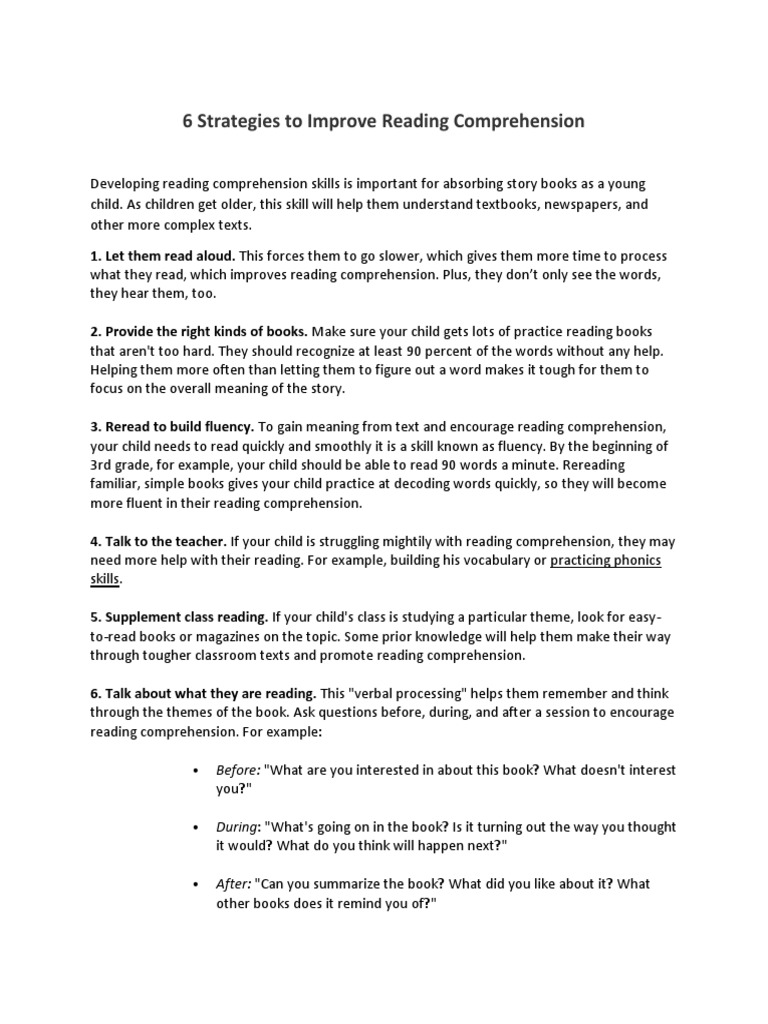 6 Strategies to Enhance Reading Skills | PDF | Reading Comprehension ...