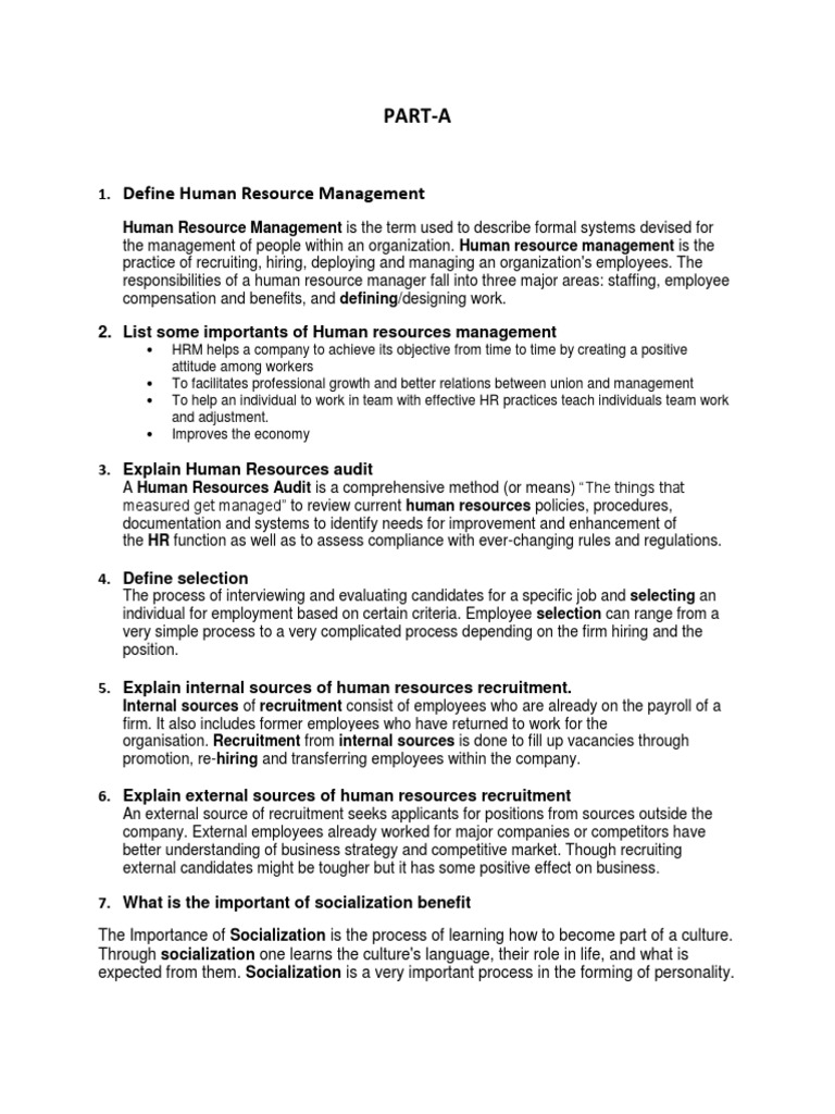 Define Human Resource Management: Part-A | Pdf | Human Resources |  Recruitment
