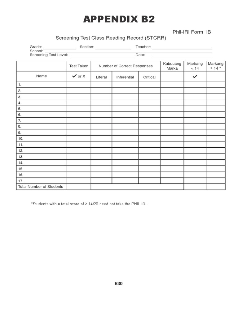 Screening Test Class Reading Record | PDF