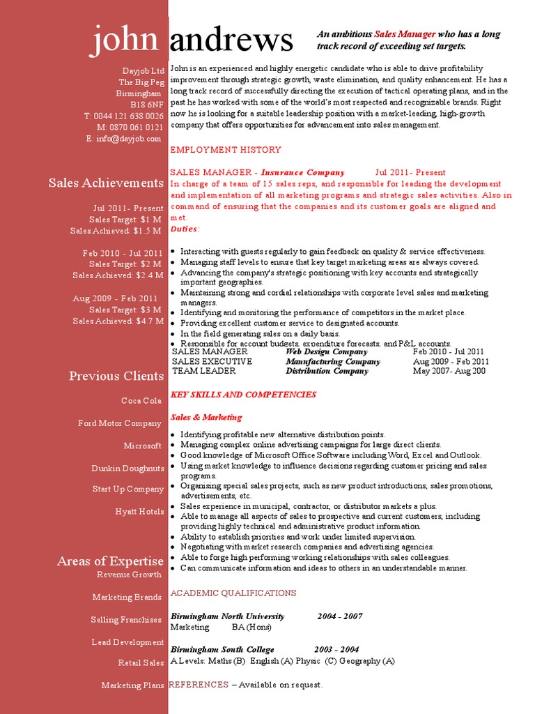 CV Example 17 - 1 Page | PDF | Sales | Marketing