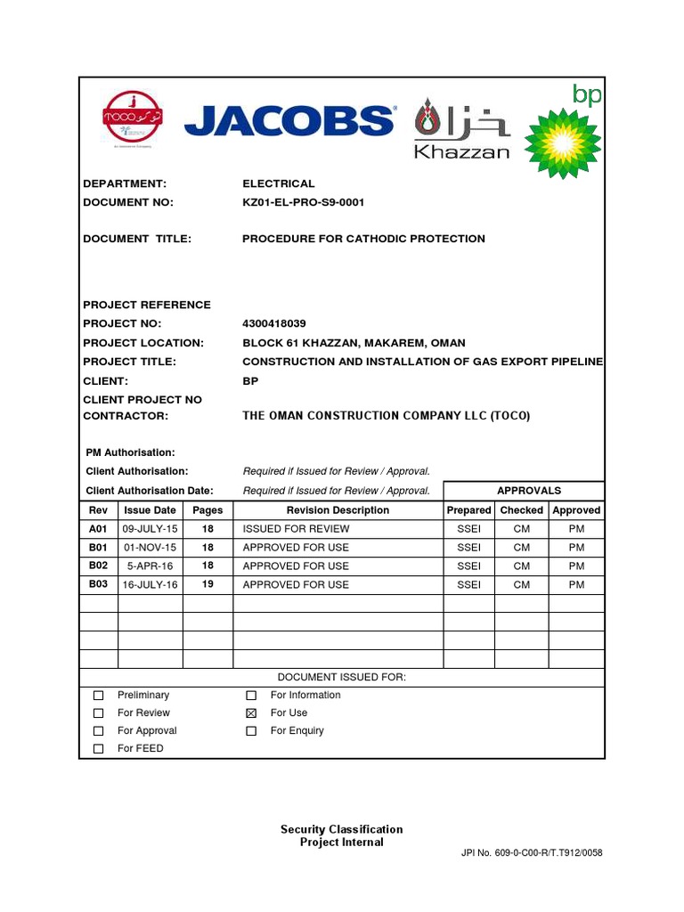 Cathodic Protection Procedure for Gas Pipeline | PDF | Anode | Pipe ...