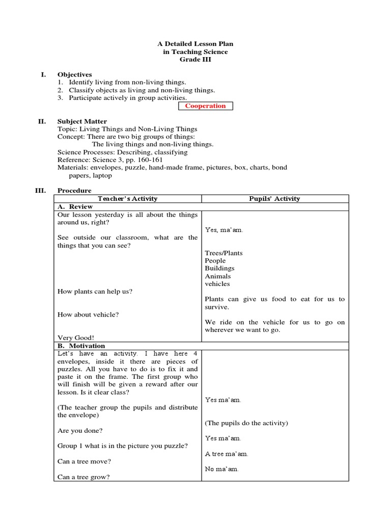 A Detailed Lesson Plan in Teaching Science Grade III I. Objectives ...