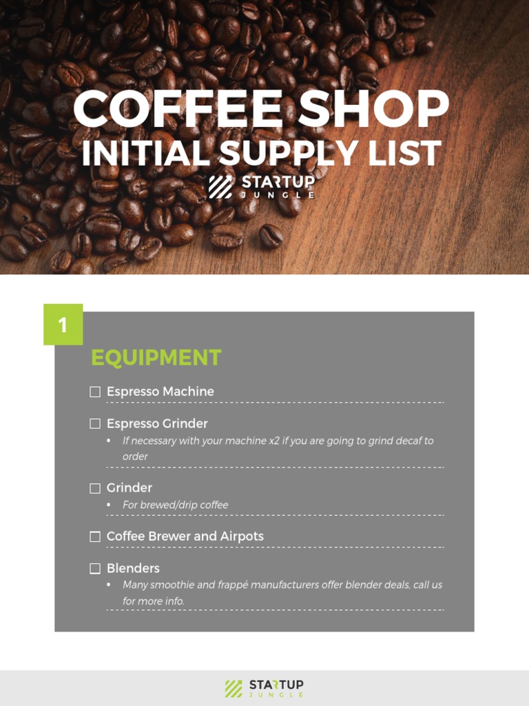 SUJ Coffee Shop Equipment List PDF Coffee Tea