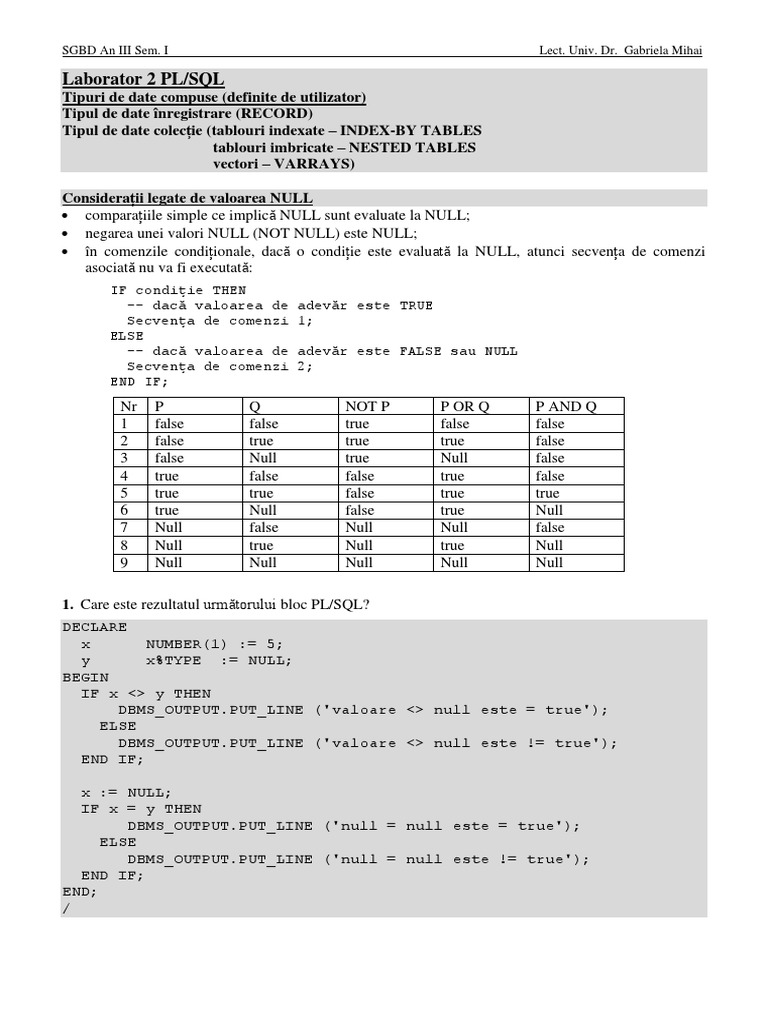 Laborator PLSQL 2 PDF | PDF