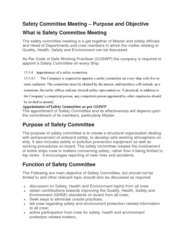 Safety Committee Meeting Purpose and Objective What is Safety