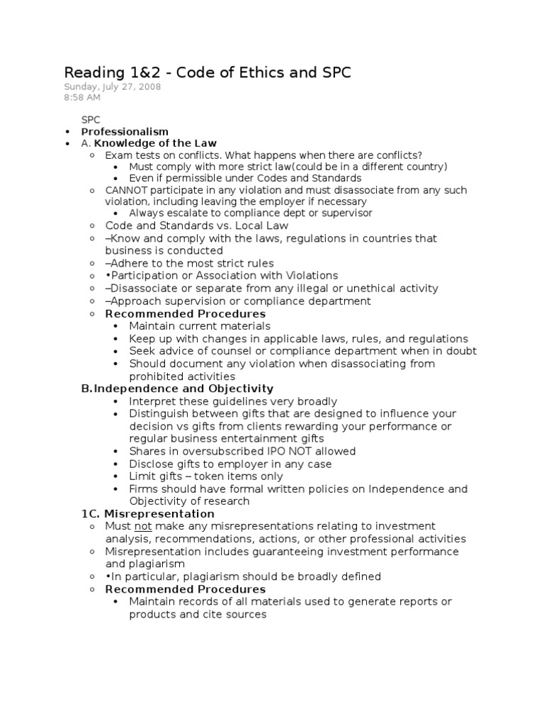 SPC Code of Ethics Overview | PDF | Confidentiality | Regulatory Compliance