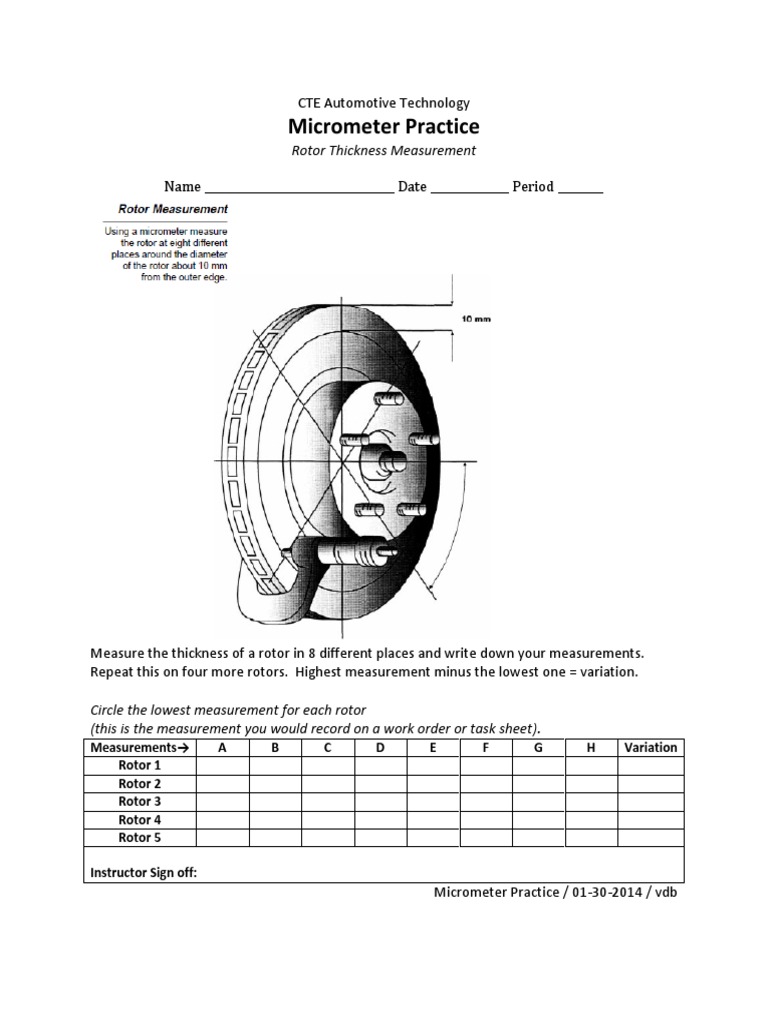 Rotor Thickness Measurement Practice | PDF