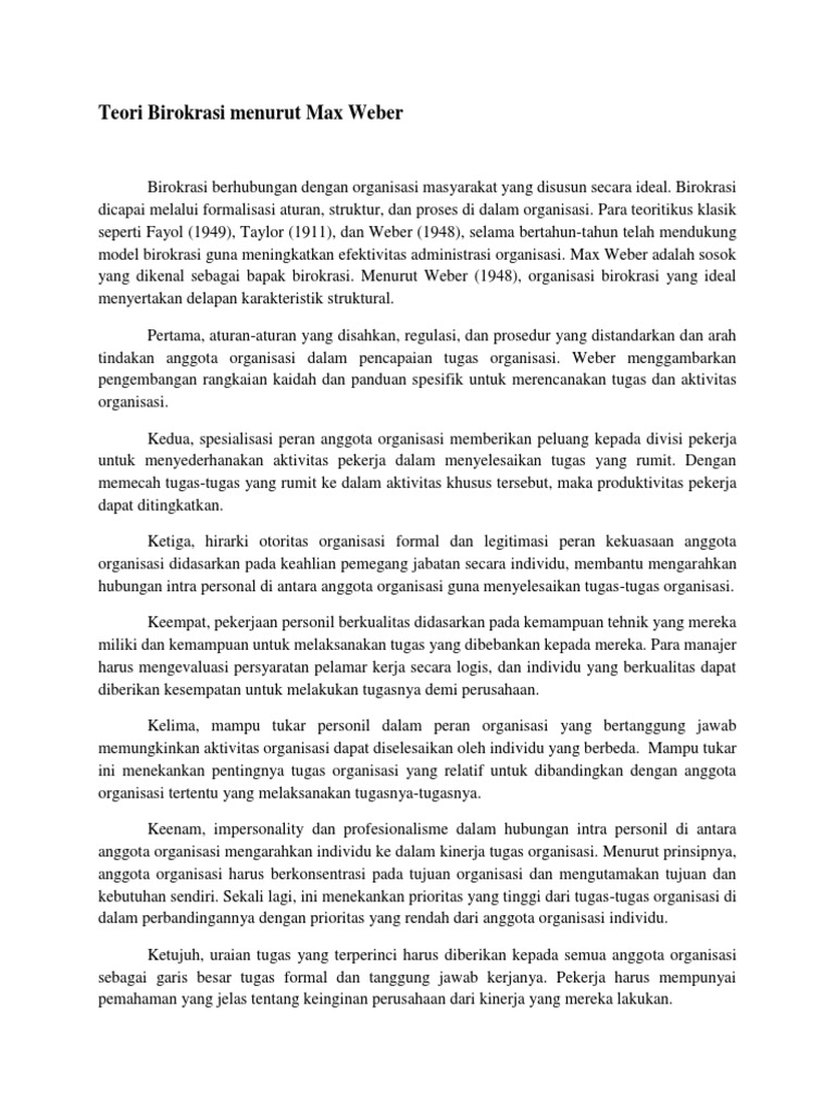 Teori Birokrasi Menurut Max Weber Pdf