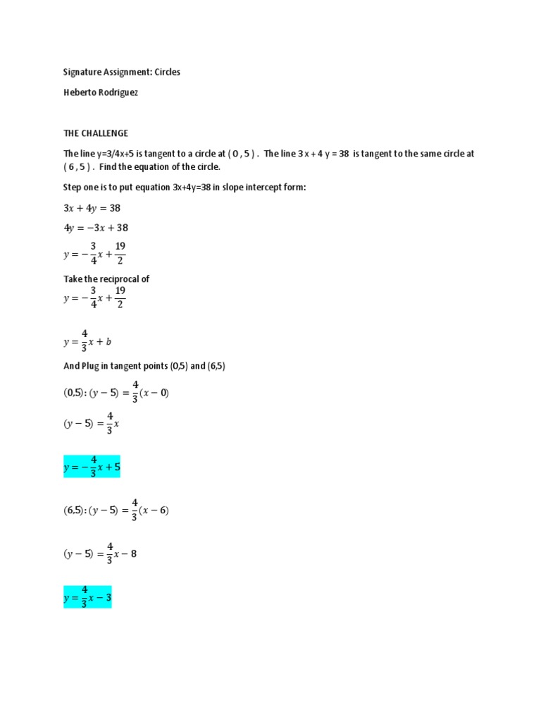 Signature Assignment Circles | PDF | Tangent | René Descartes