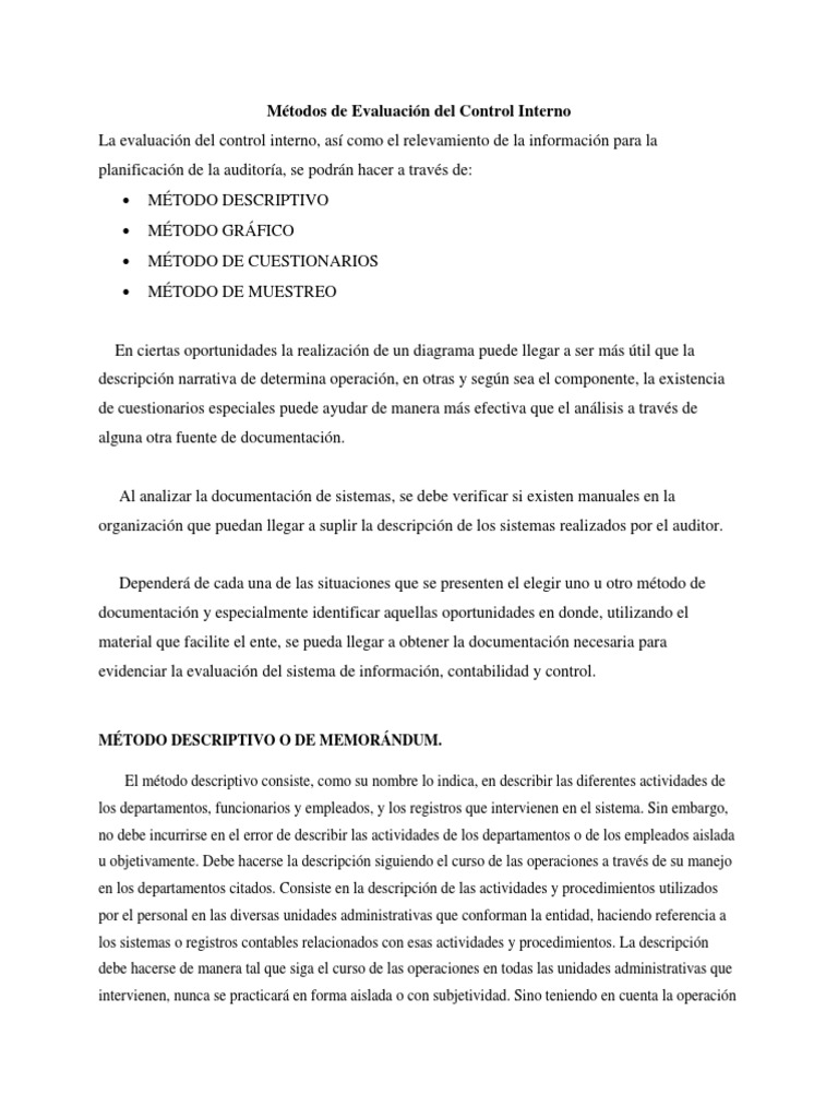Metodos de Evaluacion Del Control Interno | PDF | Muestreo ...