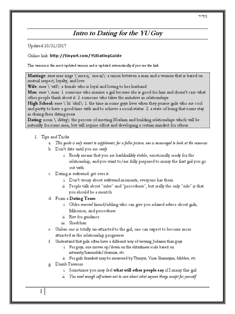 Dating Intro For Yu Bachur | PDF | Marriage