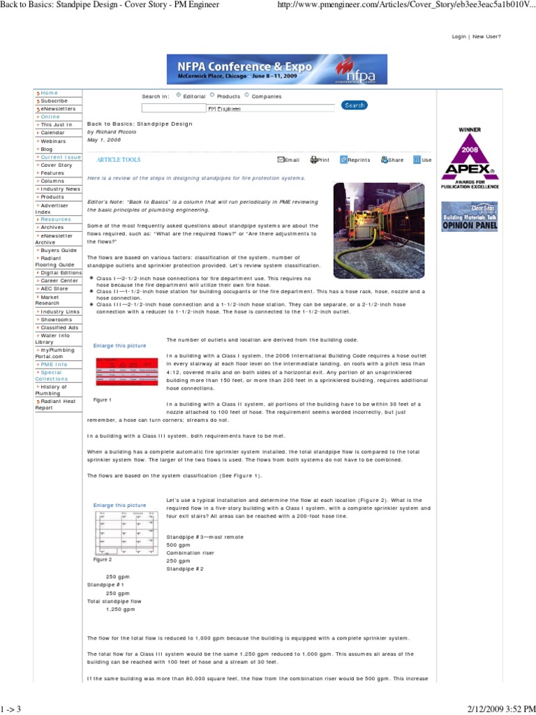 Standpipe NFPA 14 Calculation PDF Fire Sprinkler System Building