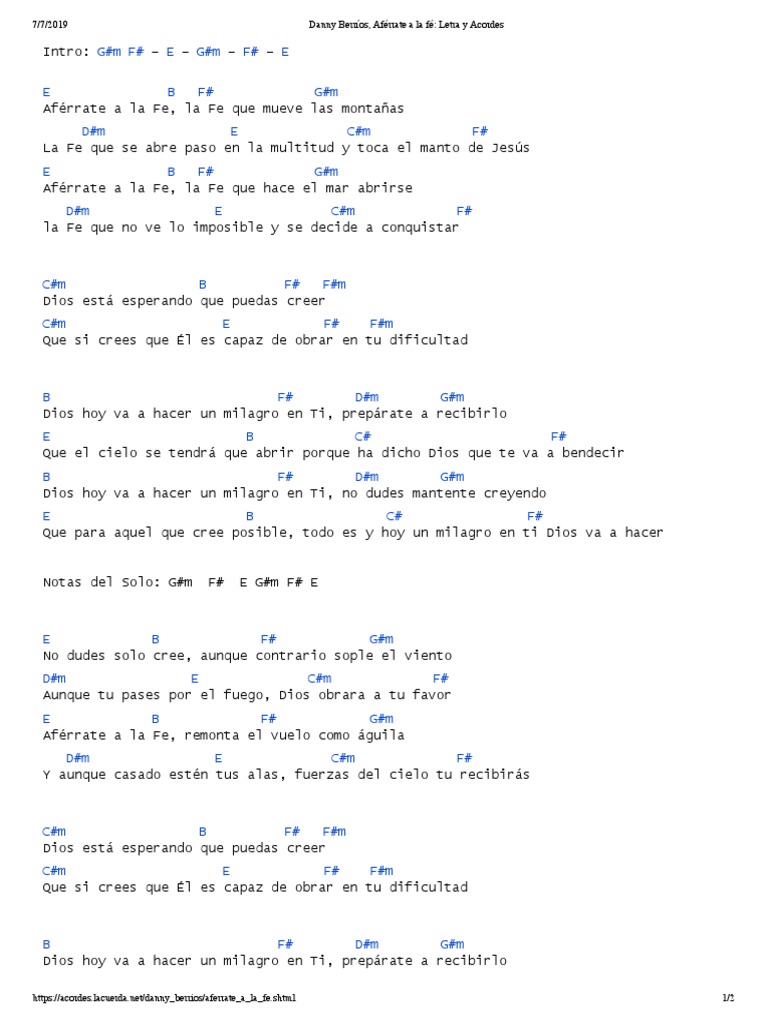 Danny Berrios Aferrate A La Fe Letra Y Acordes Creencia Religiosa Y Doctrina Mitologia