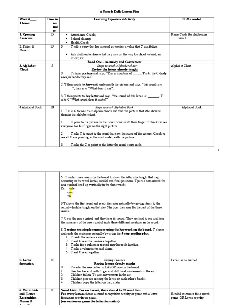A Sample Daily Lesson Plan | PDF | Alphabet Book | Books