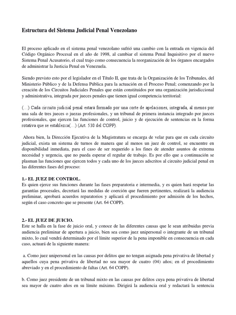 Estructura del Sistema Judicial Penal en Venezuela | PDF | Juez ...