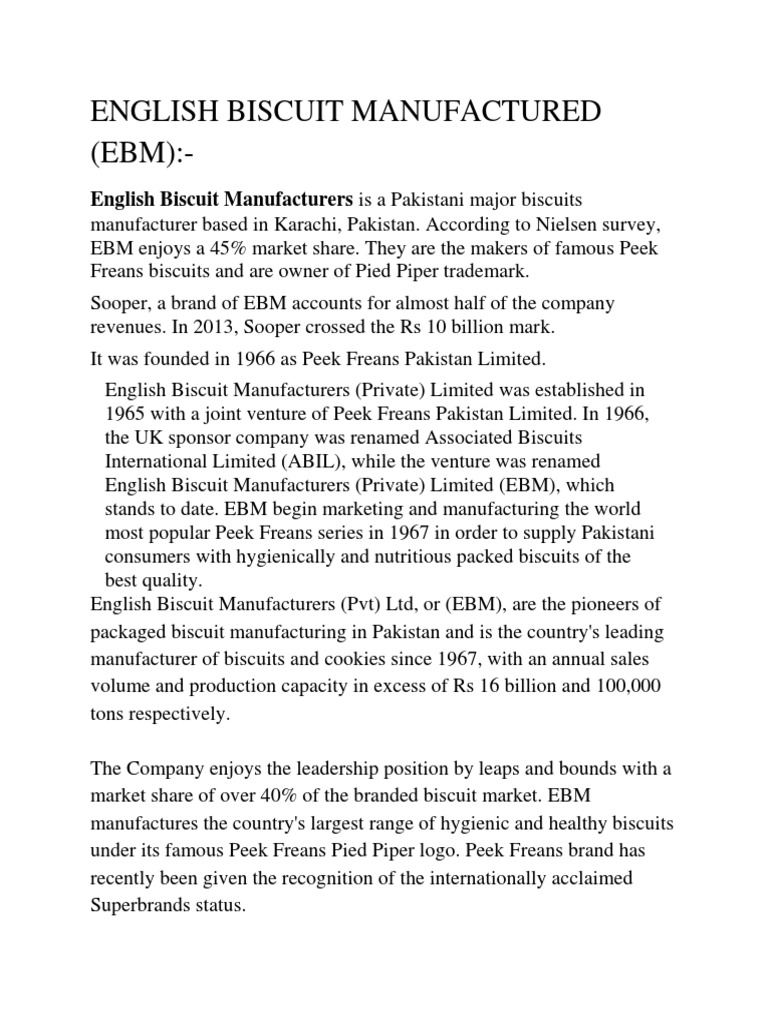 Peek Freans: EBM's Biscuit Legacy | PDF | Brand | Corporate Social ...