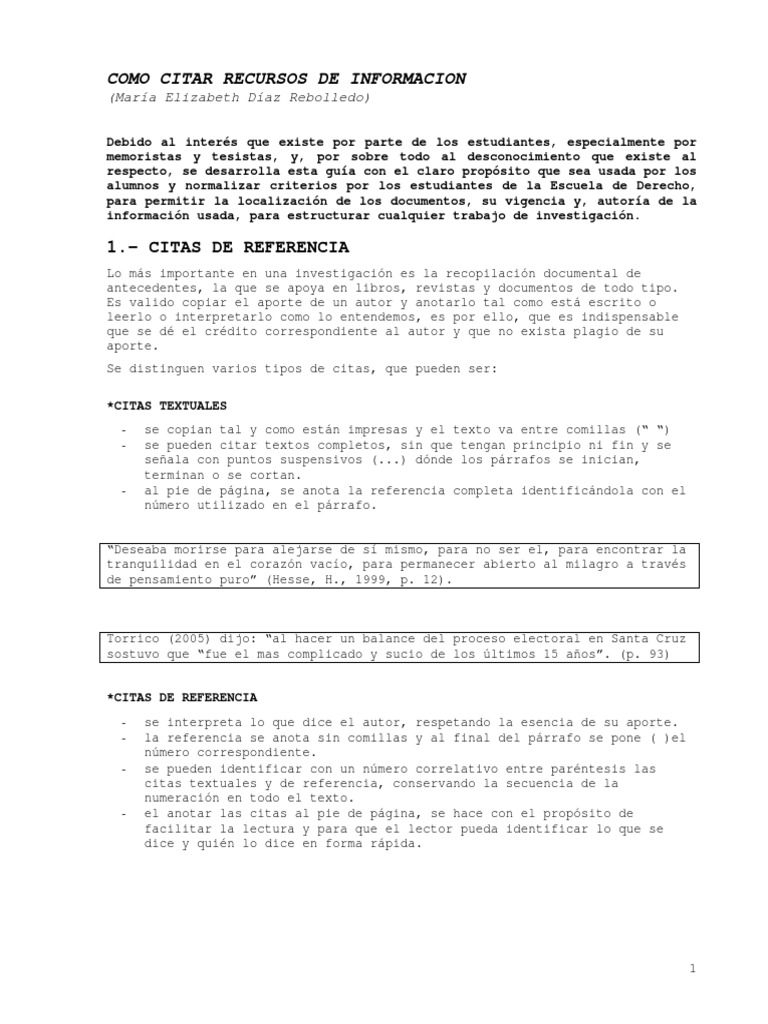 Citas Bibliográficas Derecho PDF Bibliografía Chile