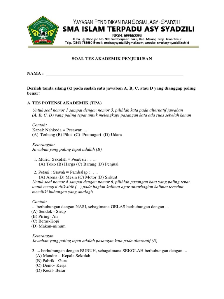 Bank Soal Placement Test