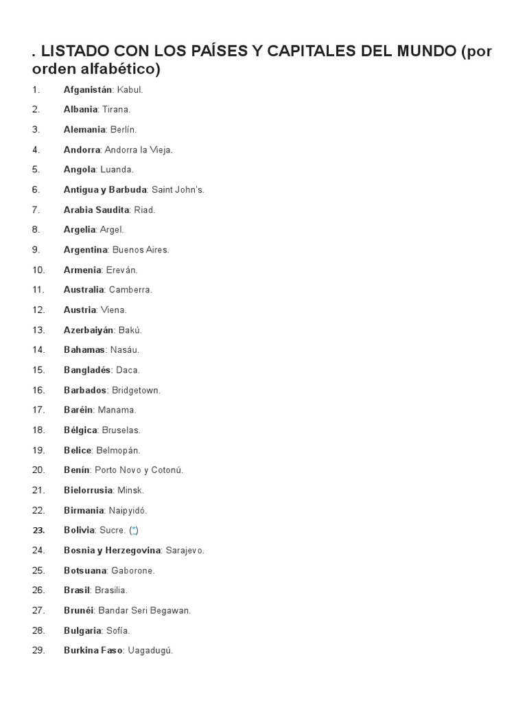 Lista de Países y Capitales del Mundo | PDF | Alemania | Política mundial