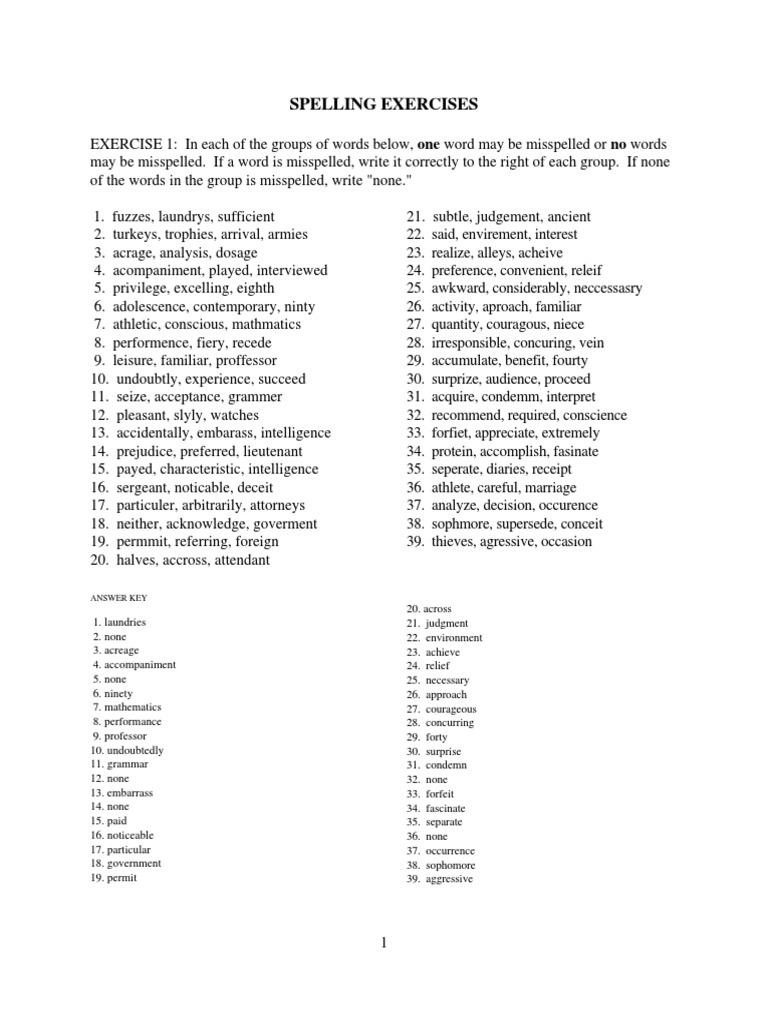 Spelling Exercises PDF Beverages