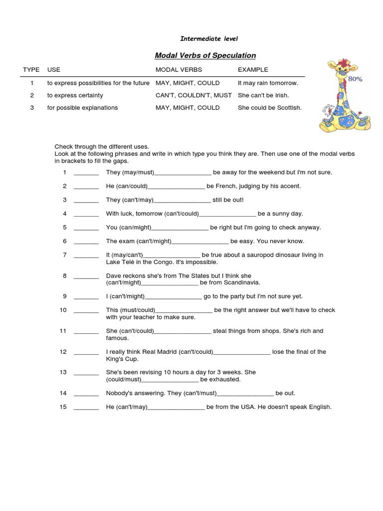 Modals of Speculation 19560 PDF Verb Grammar