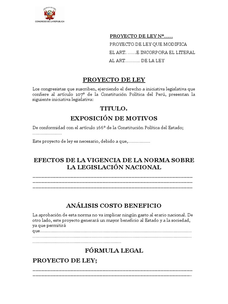 modelos de proyecto de ley