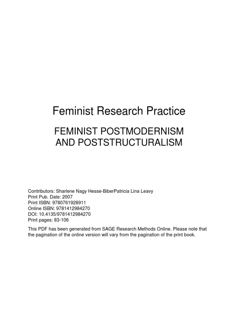 Feminist Research Practice Feminist Postmodernism and