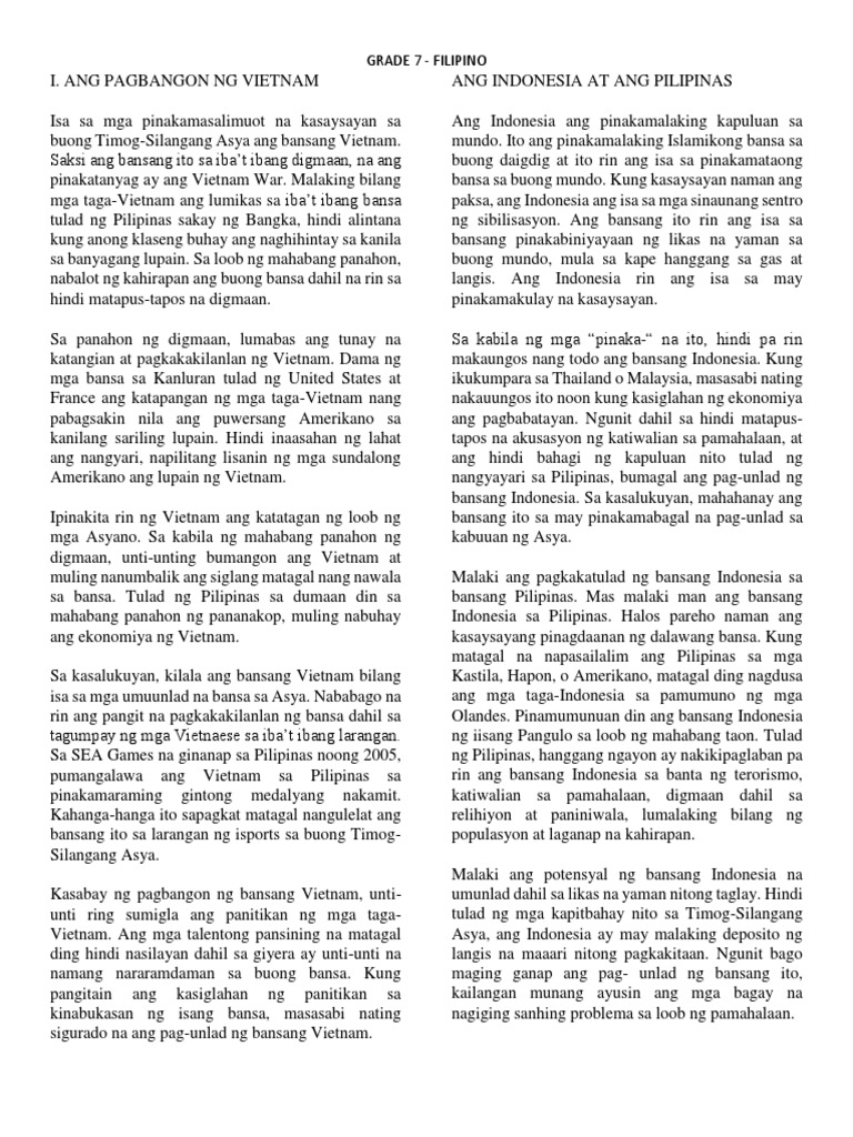 Grade 7 - Filipino | PDF