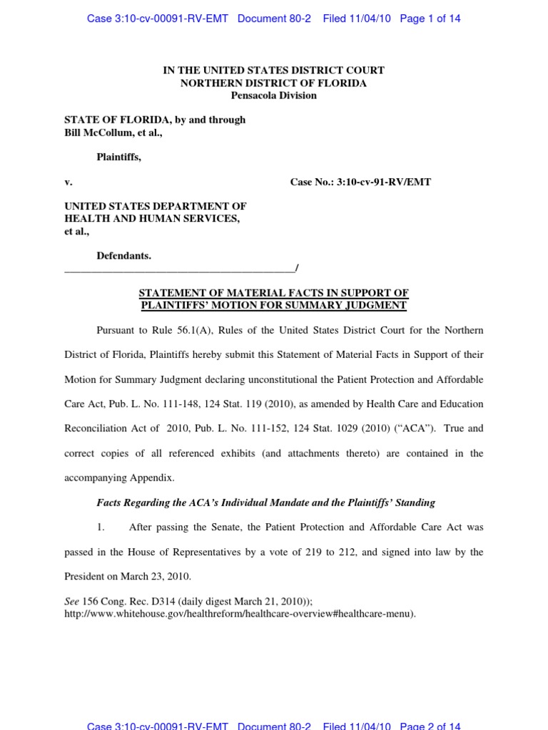 Plaintiffs, Motion For Summary Judgment, Statement of Material Facts