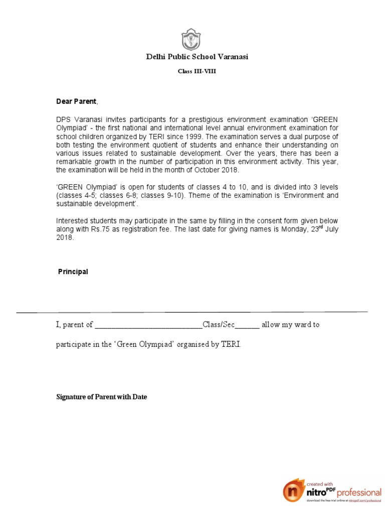 Notice For Green Olympiad III-VIII | PDF
