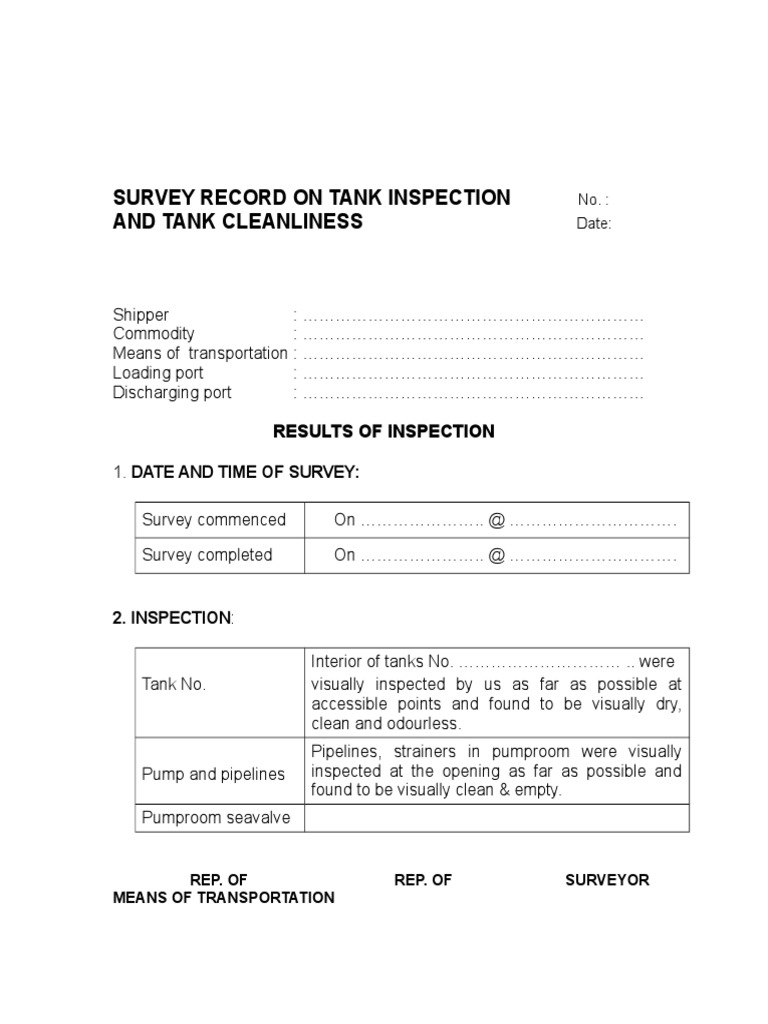 Tank Inspection and Cleanliness Survey | PDF