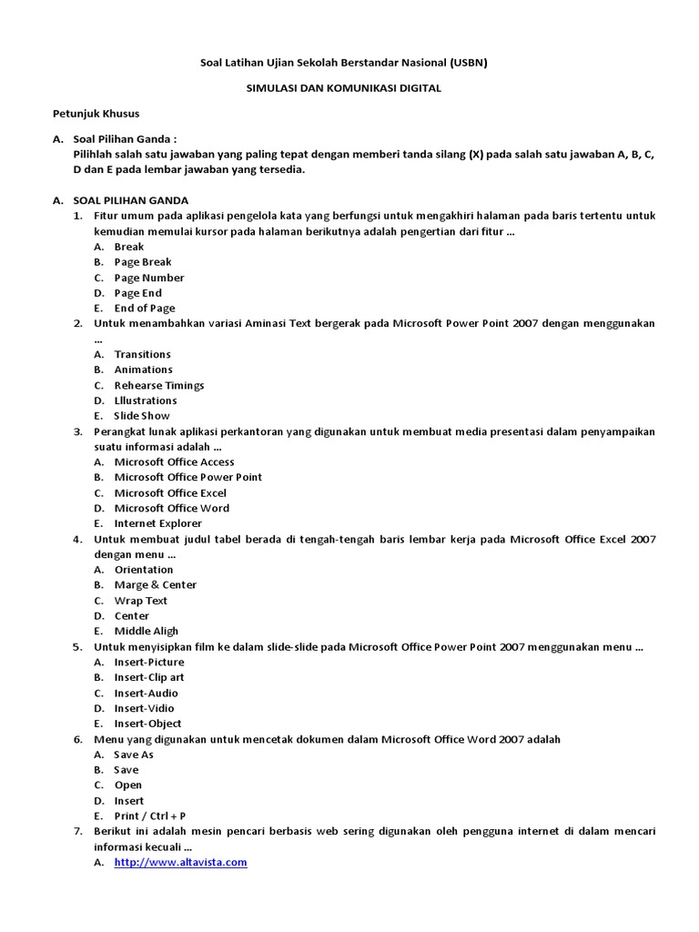 Soal Dan Jawaban Usbn Simulasi Digital Soal Dan Jawaban