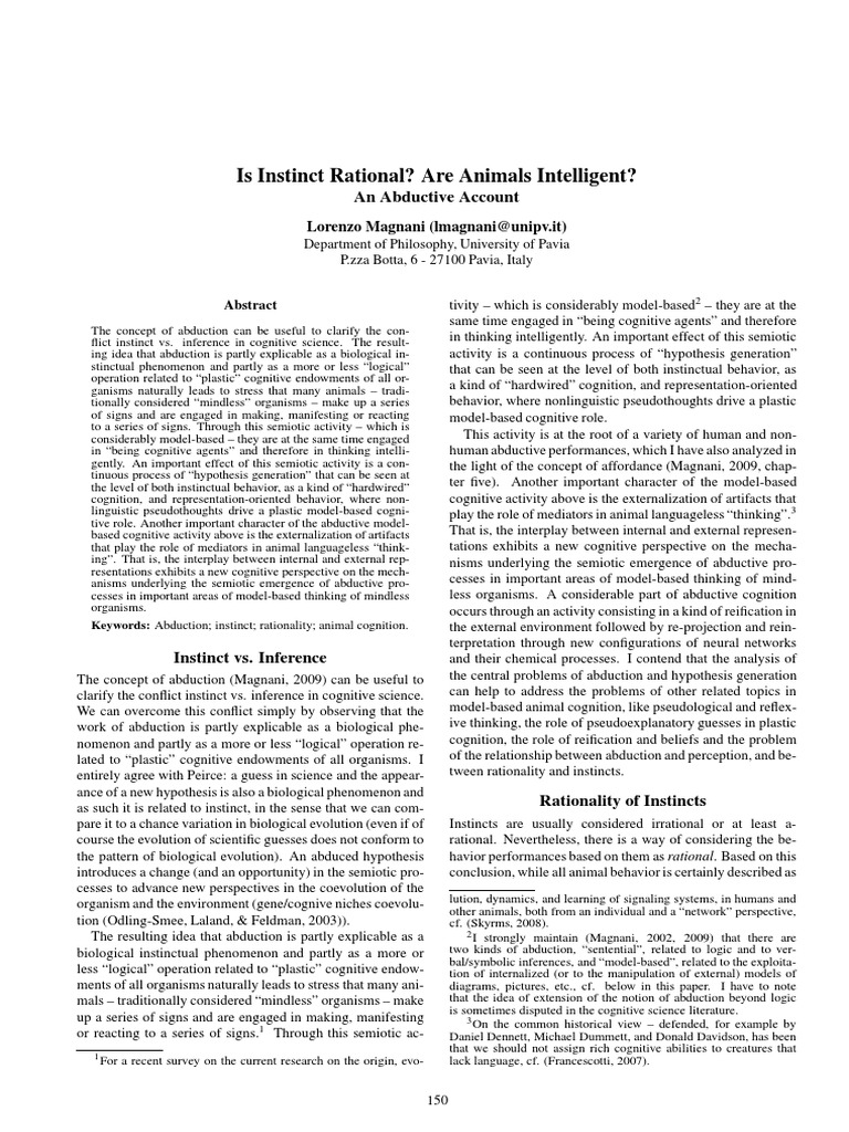Is Instinct Rational? Are Animals Intelligent?: An Abductive Account ...
