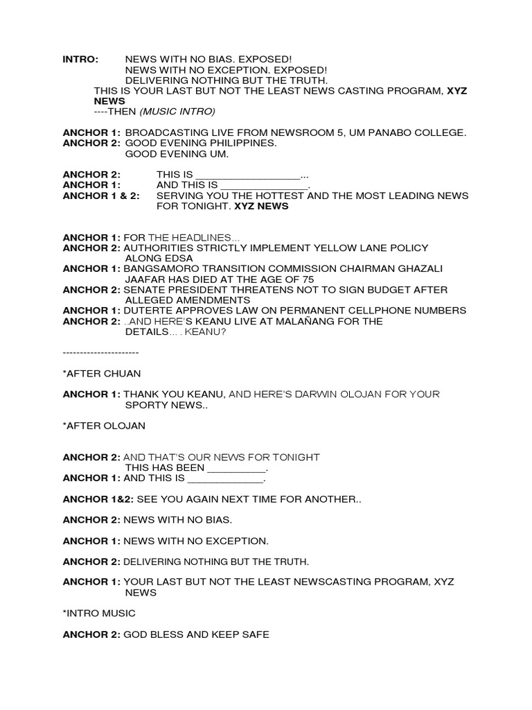 NewsCast Script PDF