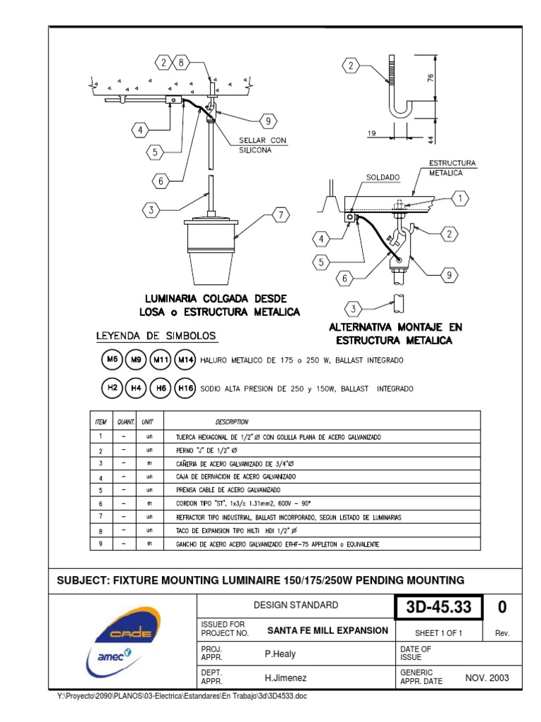 Subject: Fixture Mounting Luminaire 150/175/250W Pending Mounting | PDF